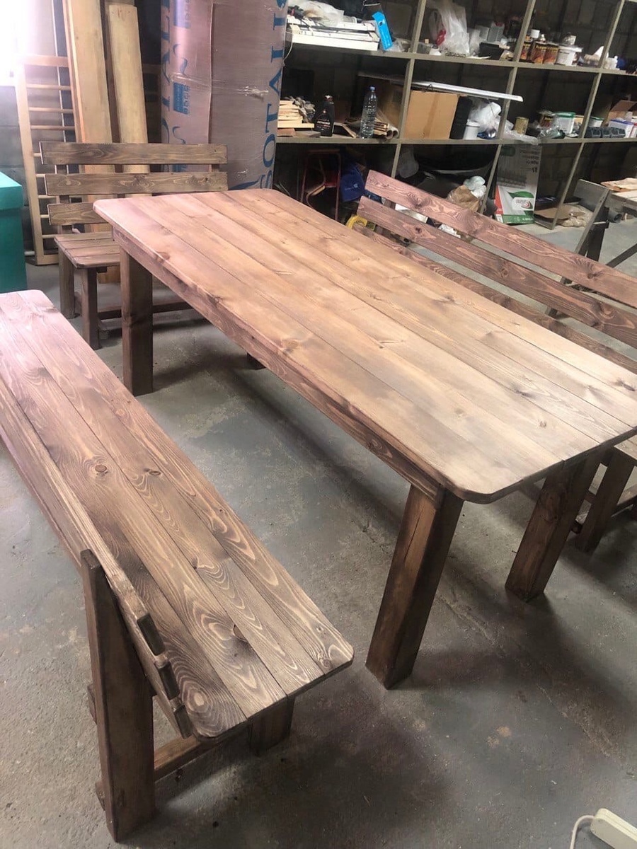 Комплект мебели для веранды стол 850*2000 и 3 скамейки