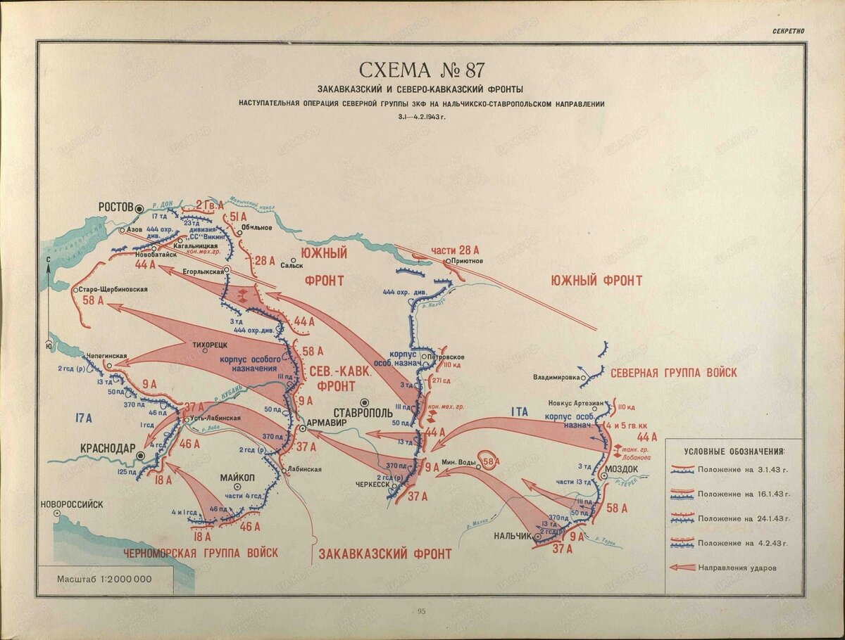 Линия фронта на Северном Кавказе в 1943 году