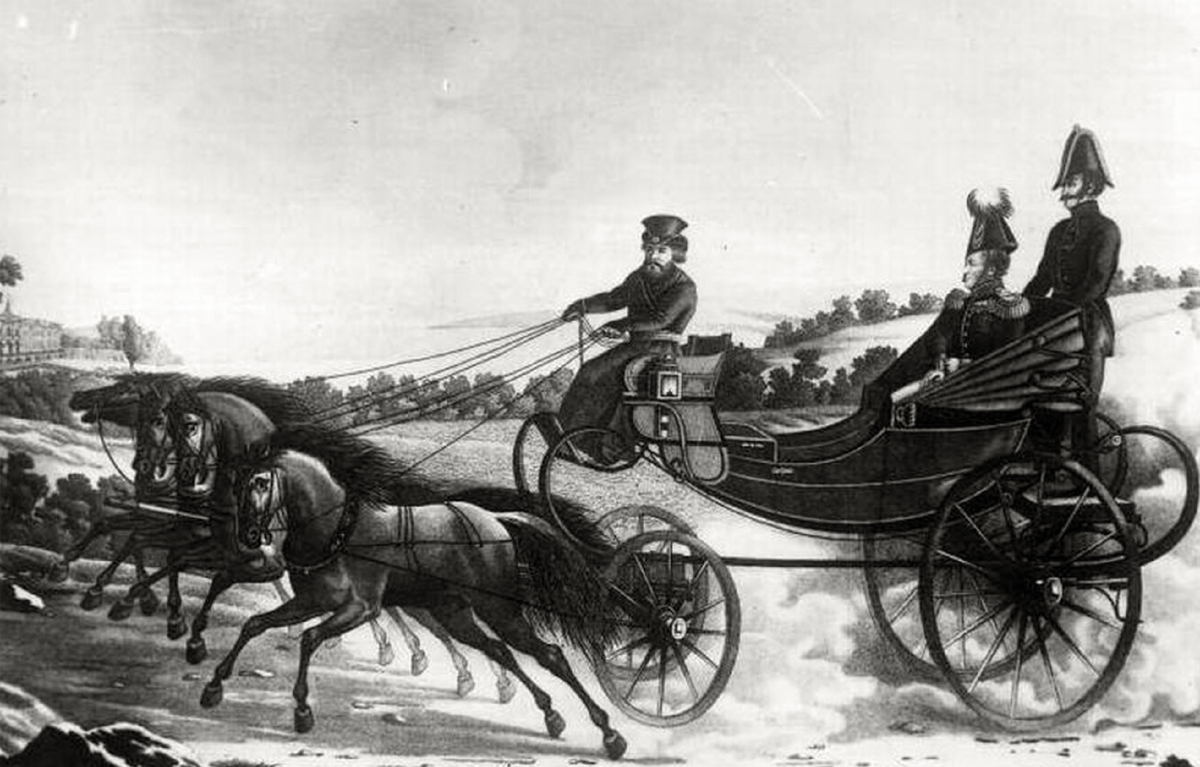Император Александр I в коляске. Картина Афанасьева