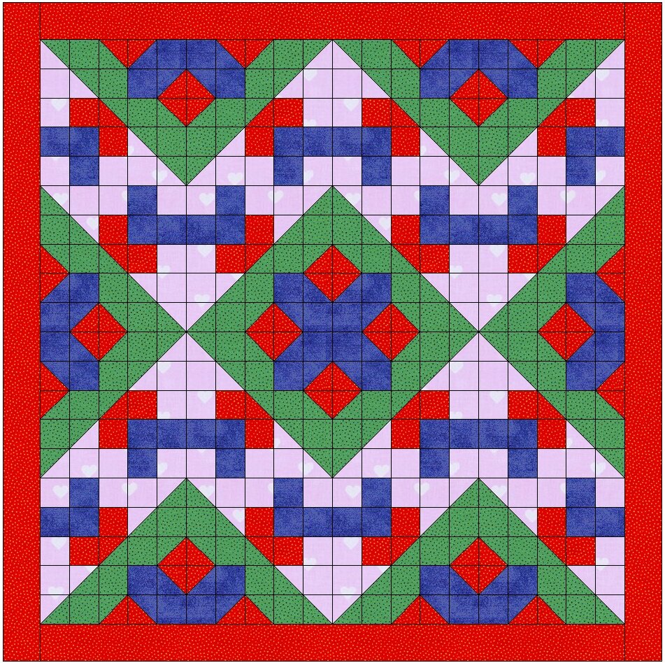 Вариант 13 Проект лоскутного одеяла в стиле пэчворк 4х4 блока В карусели другие цвета бордюра