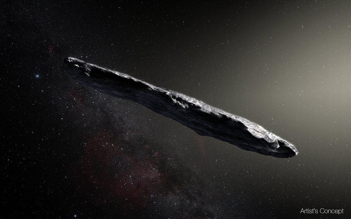 У Оумуамуа форма гигантской сигары. Иллюстрация NASA.