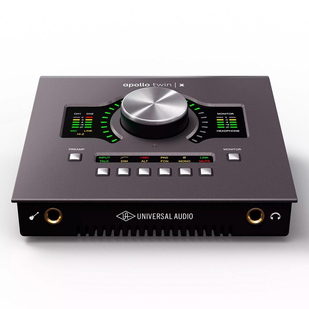 Universal Audio Apollo Twin X - это профессиональный аудиоинтерфейс (звуковая карта) премиального класса. Множество профессиональных и домашних студий выбирают данный аудиоинтерфейс как основной рабочий инструмент при записи, сведении или мастеринге. В интернете есть множество обзоров и положительных отзывов об данном аудиоинтерфейсе, поэтому с её техническими характеристиками и возможностями вы с лёгкостью ознакомитесь самостоятельно.