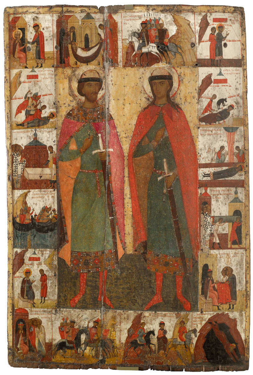 Икона "Борис и Глеб с житием" (XIV век).