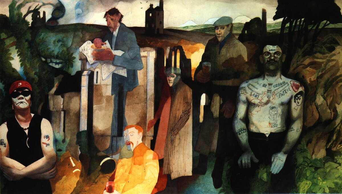 Эдвард Бурра -Корнуоллский пейзаж с фигурами и оловянным рудником, 1975 год