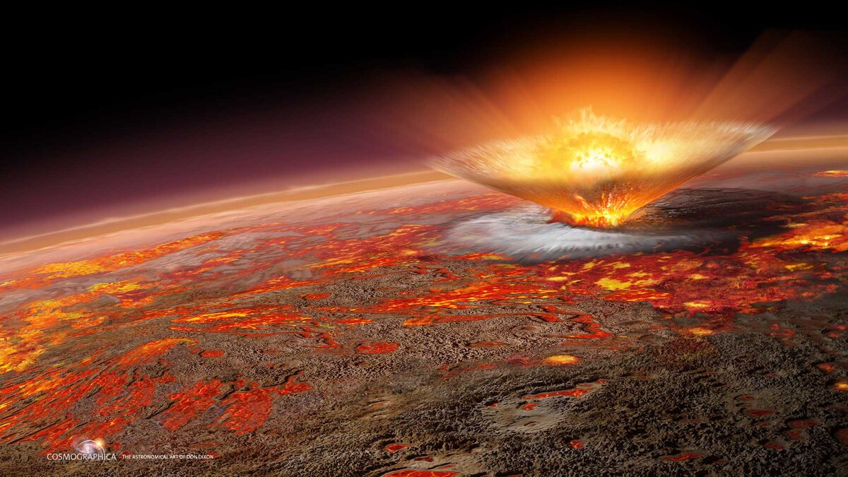  Земля в период формирования от 4,5 до 3,5 миллиардов лет тому назад представляла собой раскаленный шар, подвергавшийся непрерывной бомбардировке внеземными телами.
