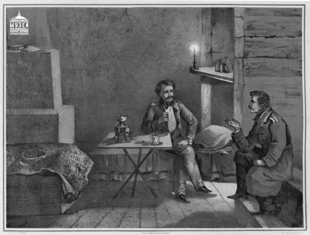Берг Н.В. (1823-1884) Подземная комната капитана Мельникова на 4-м бастионе
Литография, 1858 г.