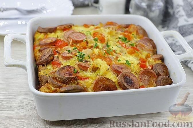 Запеканка с колбасой и сыром