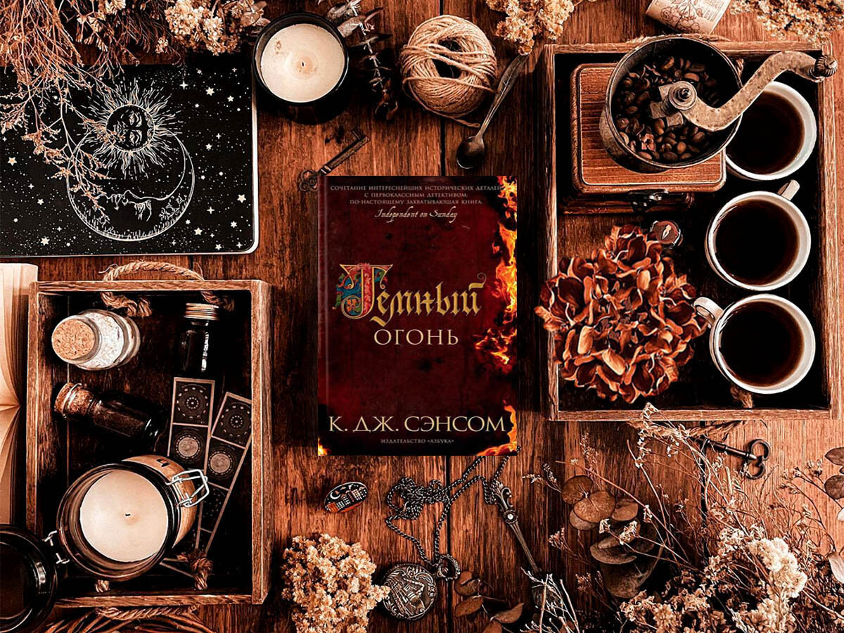 Роман британского писателя Кристофера Джона Сэнсома «Тёмный огонь» (англ. «Dark fire»): цикл «Мэтью Шардлейк» (англ. «Matthew Shardlake») — книга №2; жанры — исторический детектив, драма; объём произведения — 48 глав (включая эпилог); дата первой публикации — 2004 год; страна — Великобритания. Возрастное ограничение — с 16 лет.