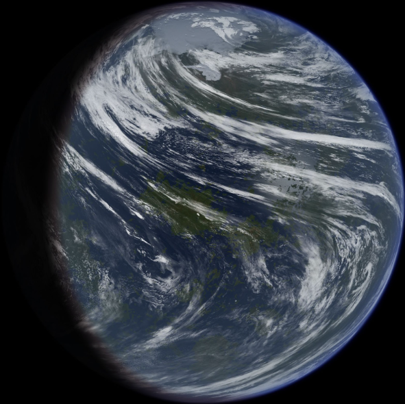 Терраформированная Венера, покрытая водой и облаками в представлении современных художников