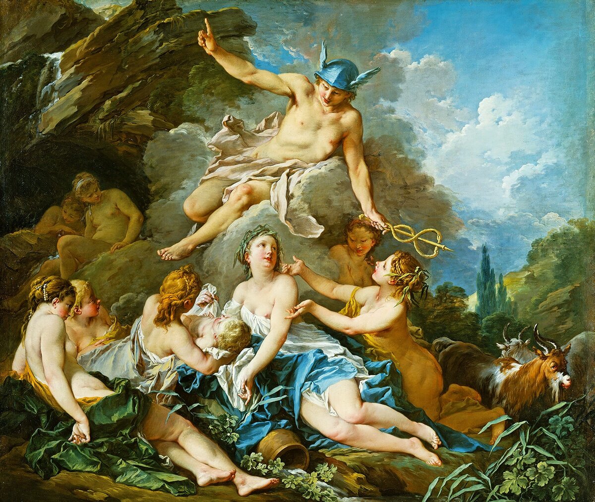 Меркурий, доверяющий младенца Бахуса нимфам (1732-1734). Франсуа Буше/François Boucher (1703–1770).