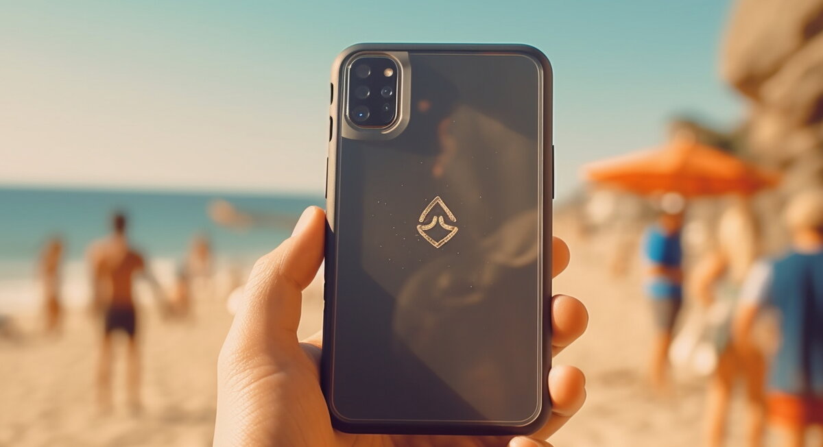 Логотип на чехле для телефона.