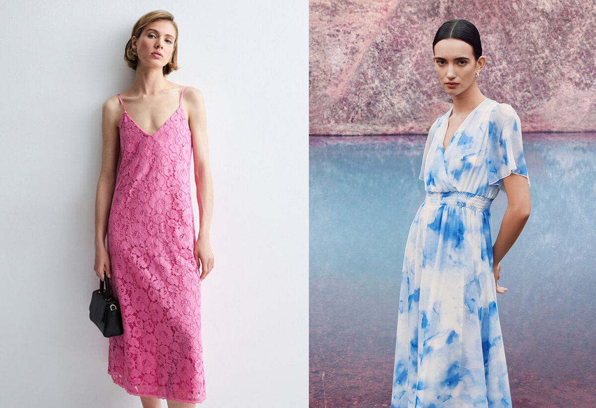 Ажурная комбинация — 3599 руб. Шифоновое платье с запахом — 2299 руб.