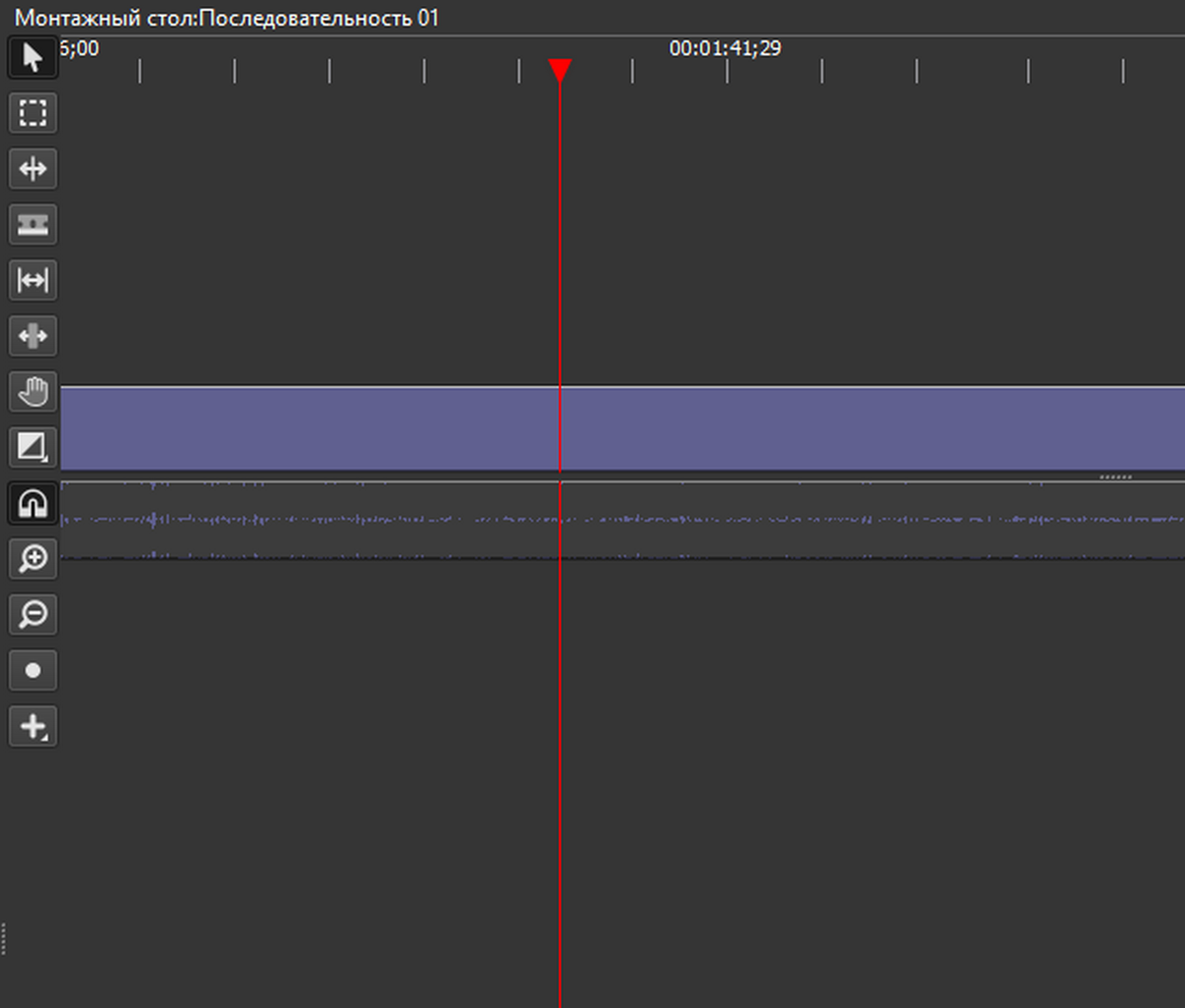 Монтажный стол, по аудиодорожке видно, что  охватывается значительная часть файла.