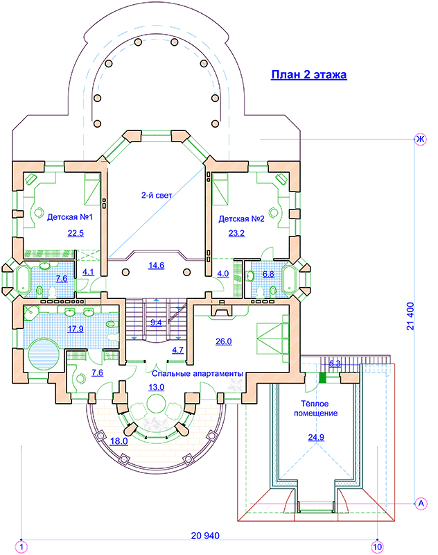 Проект двухэтажного дома 706 м2 в стиле барокко с цокольным этажом - PA-17