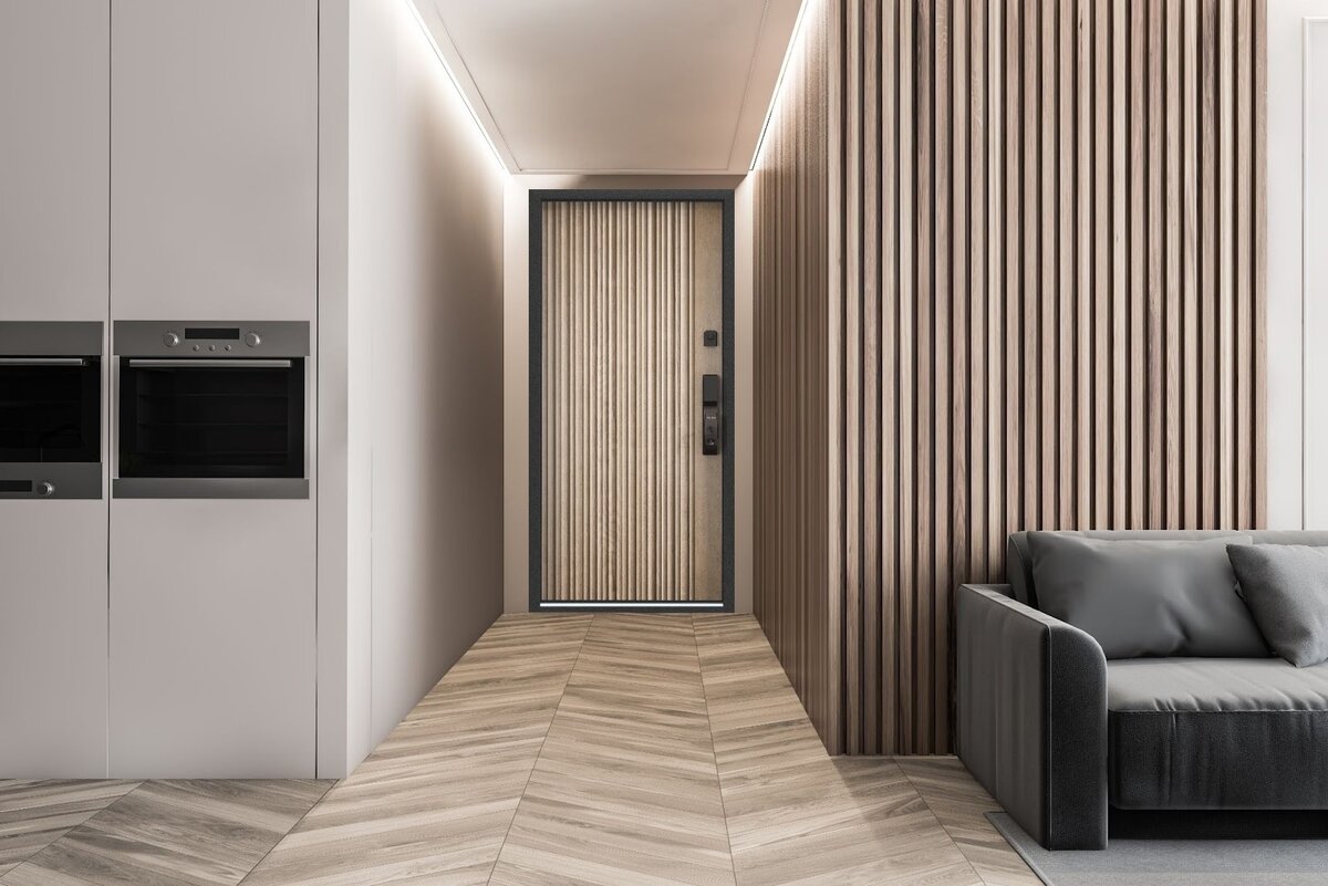 Рельефная входная дверь Cyber в прихожей 