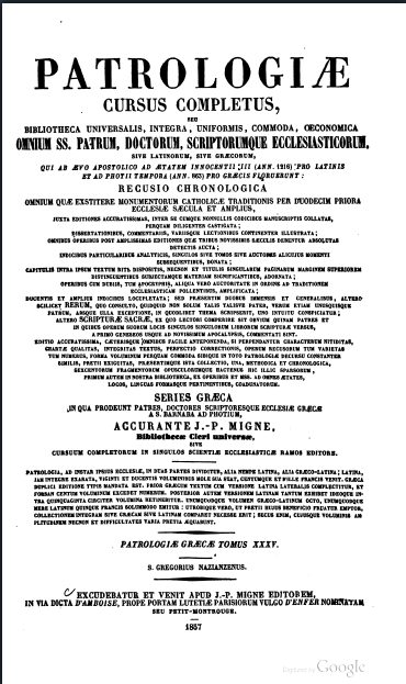 «Греческая патрология» (1856 – 1866 гг.) состоит из 161 тома