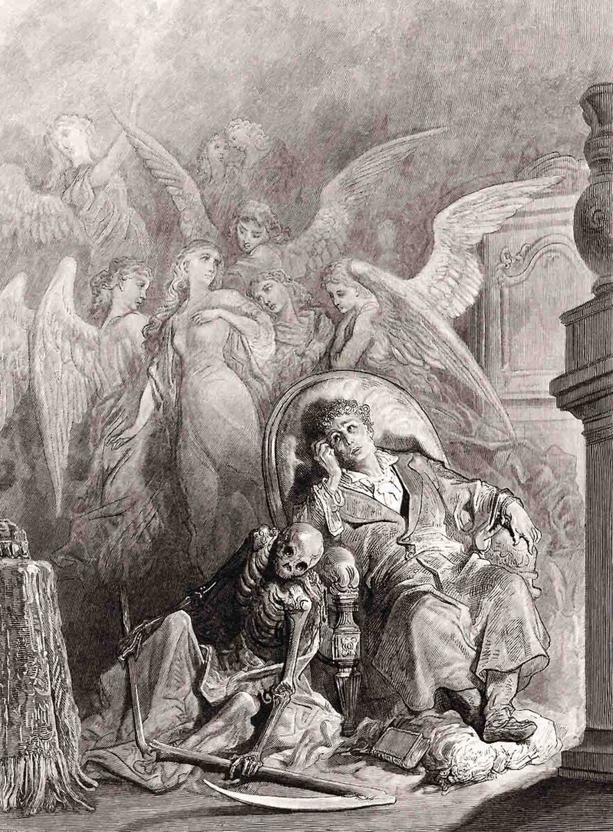 Иллюстрация Г. Доре к стихотворению Эдгара По "Ворон". 1884 год