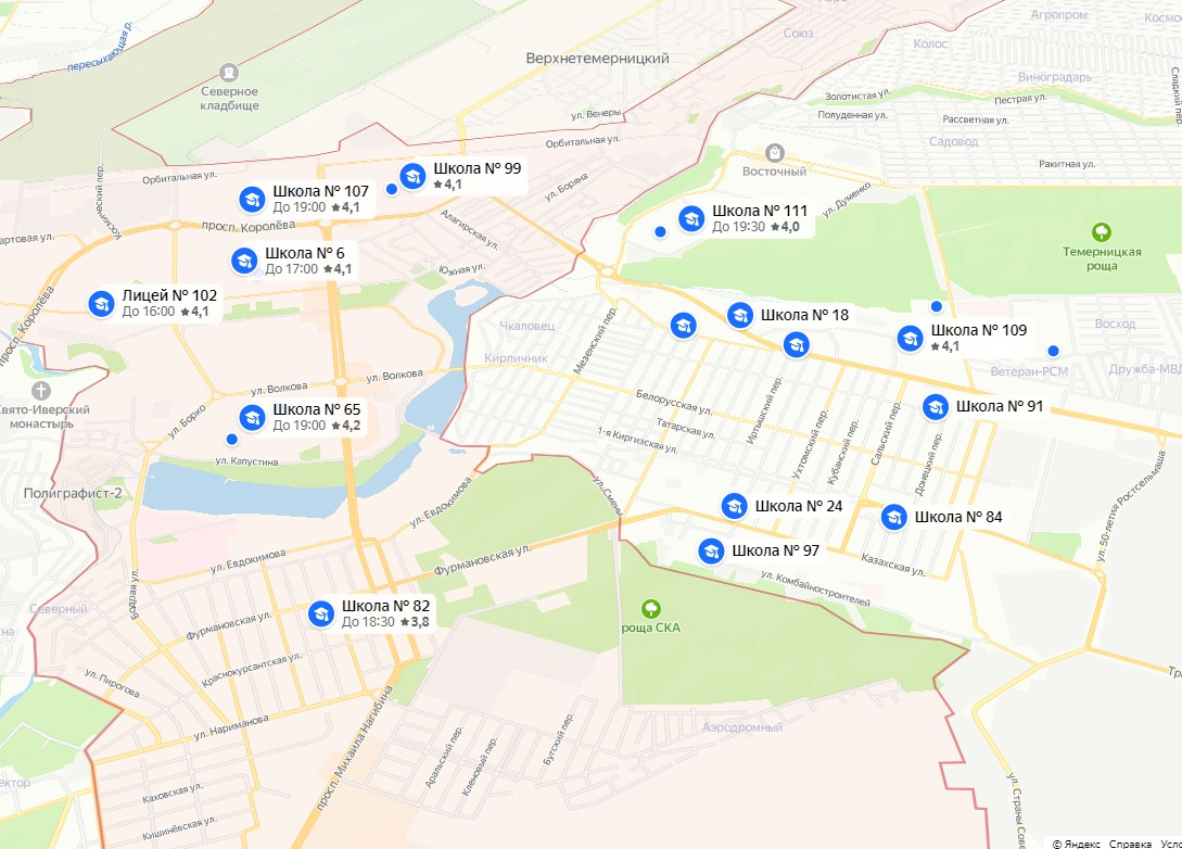 Школы Северного жилого массива на карте 