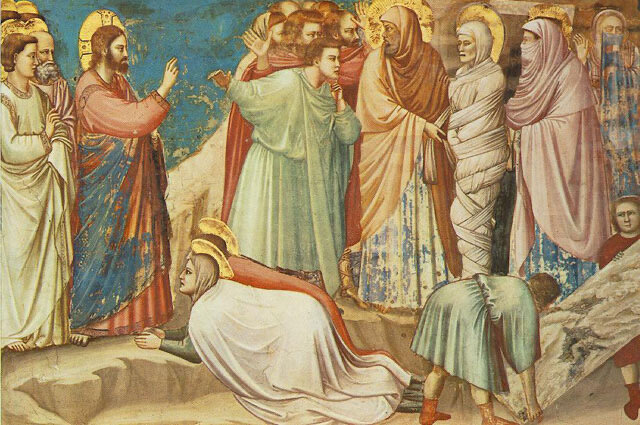 Фрагмент фрески Джотто «Воскрешение Лазаря». Написана 1304-1306 годы.