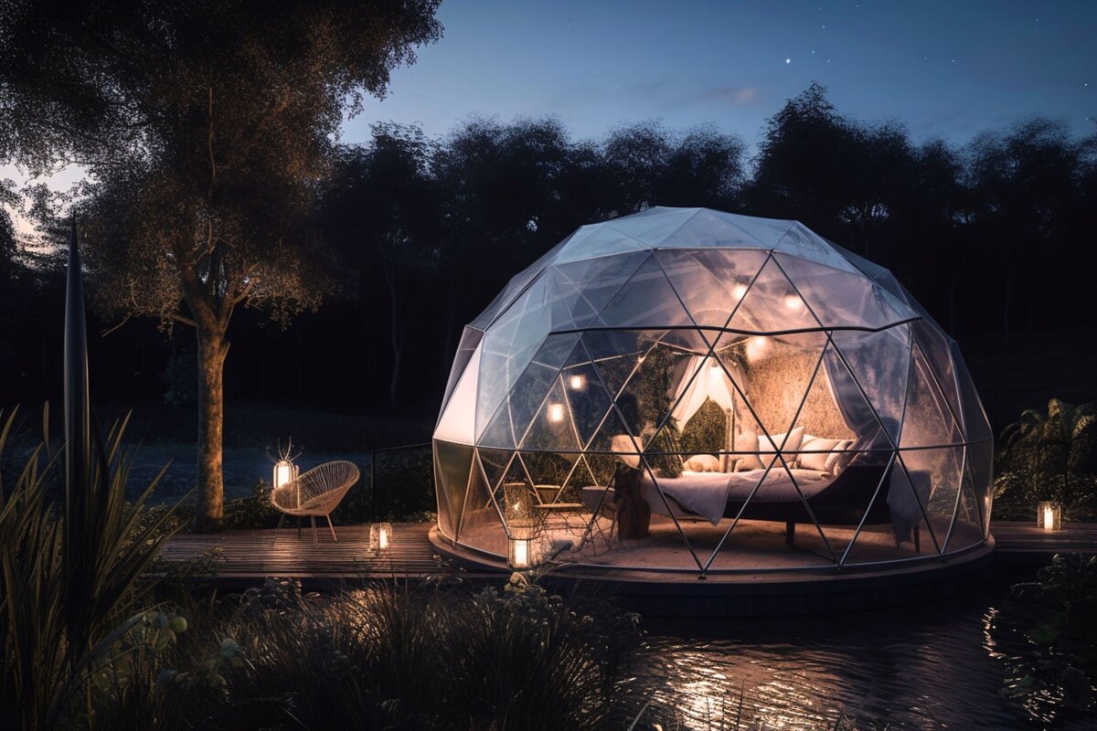 Очень часто в глэмпингах гости живут именно в таких домиках-куполах 