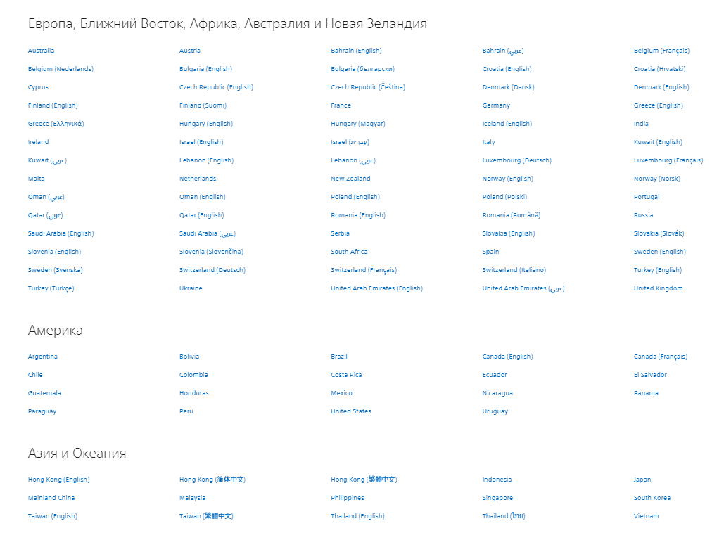 Список регионов PS Store