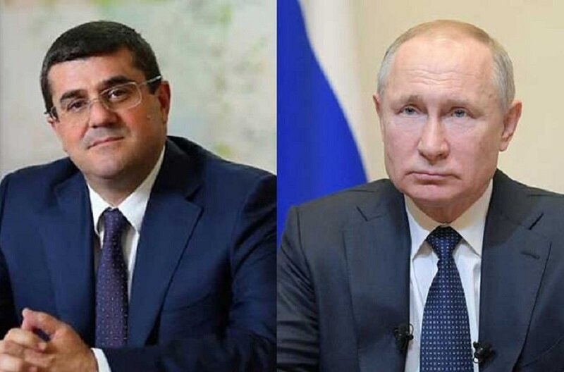 Президент Нагорно-Карабахской Республики (Республики Арцах) Араик Арутюнян и президент Российской Федерации Владимир Путин. Фото из открытых источников сети Интернета.