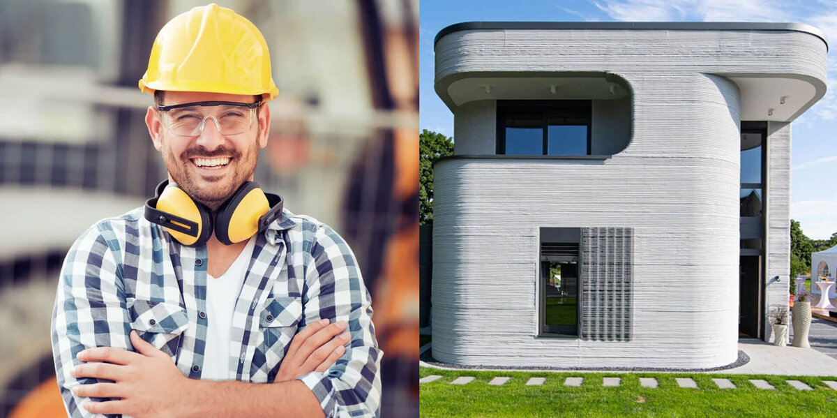    Строительные 3D-принтеры уже не фантастика — справа показан жилой дом в Германии, созданный при помощи этой технологии