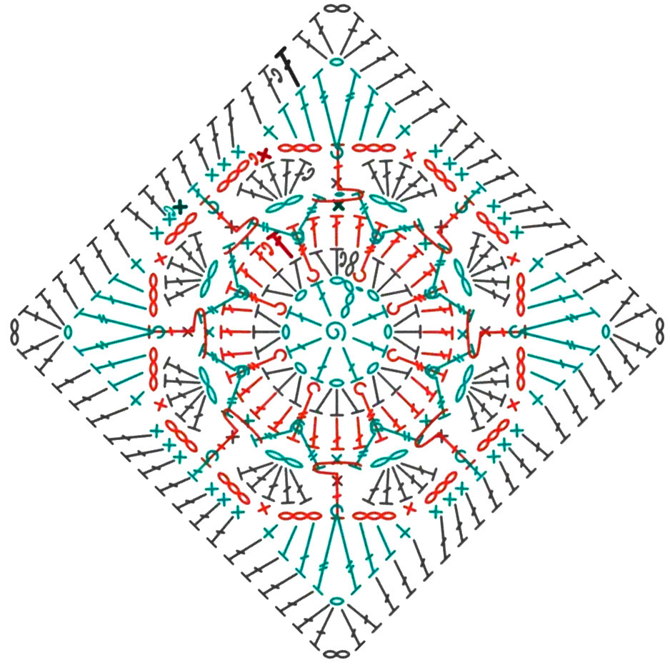 Покрывало крючком из квадратов рисунок и схемы