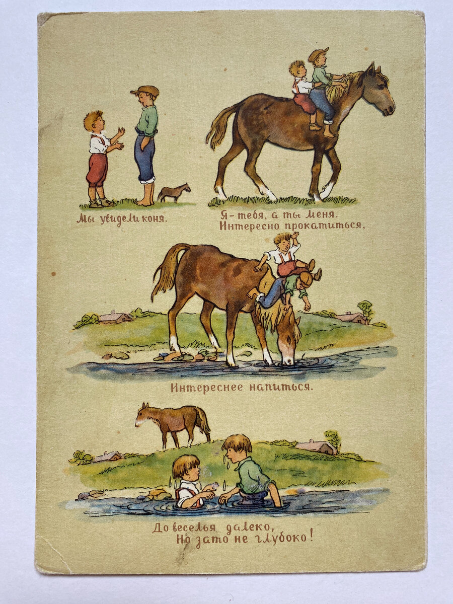 Старинная открытка. Кучер, лошадь и экипаж