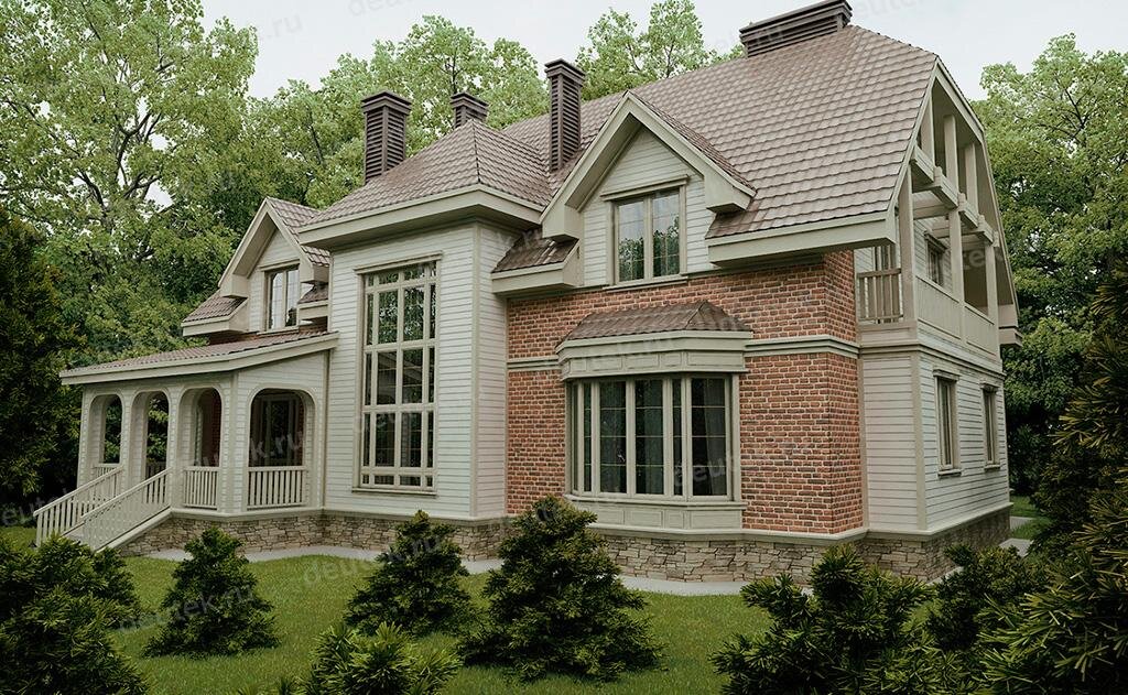 Проект дома 490 м2 из керамоблока с мансардой, гаражом, эркером и террасой - DT0353