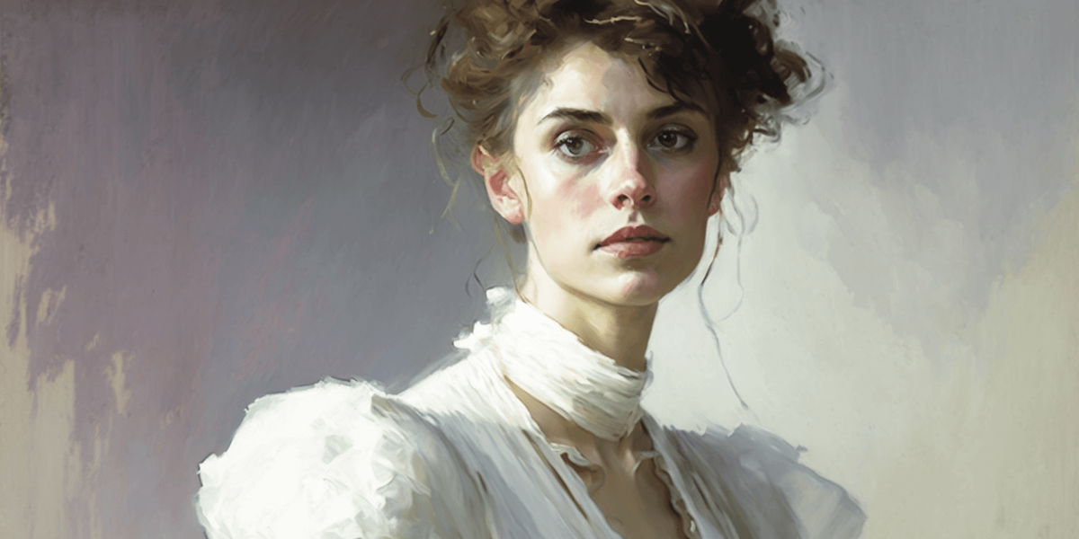 Валентин Серов, Valentin Serov: “An elegant portrait of a young woman in a delicate dress with a soft gaze”