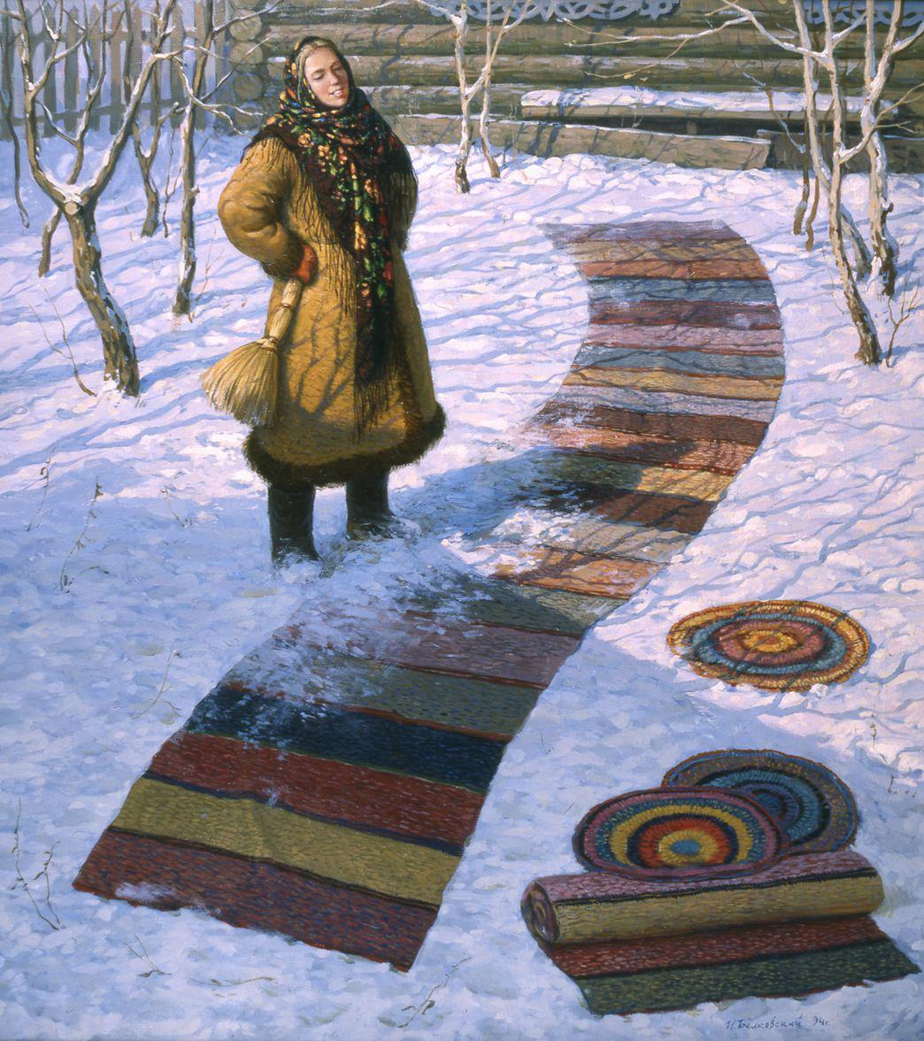 половик из старых простыней. вытряхнуть половики. вытряхнуть половики. вытряхивать ковер. для выбивания ковров во дворе.