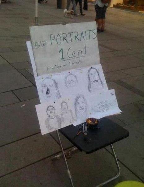 "BAD PORTRAITS 1 Cent, finished in 1 minute"