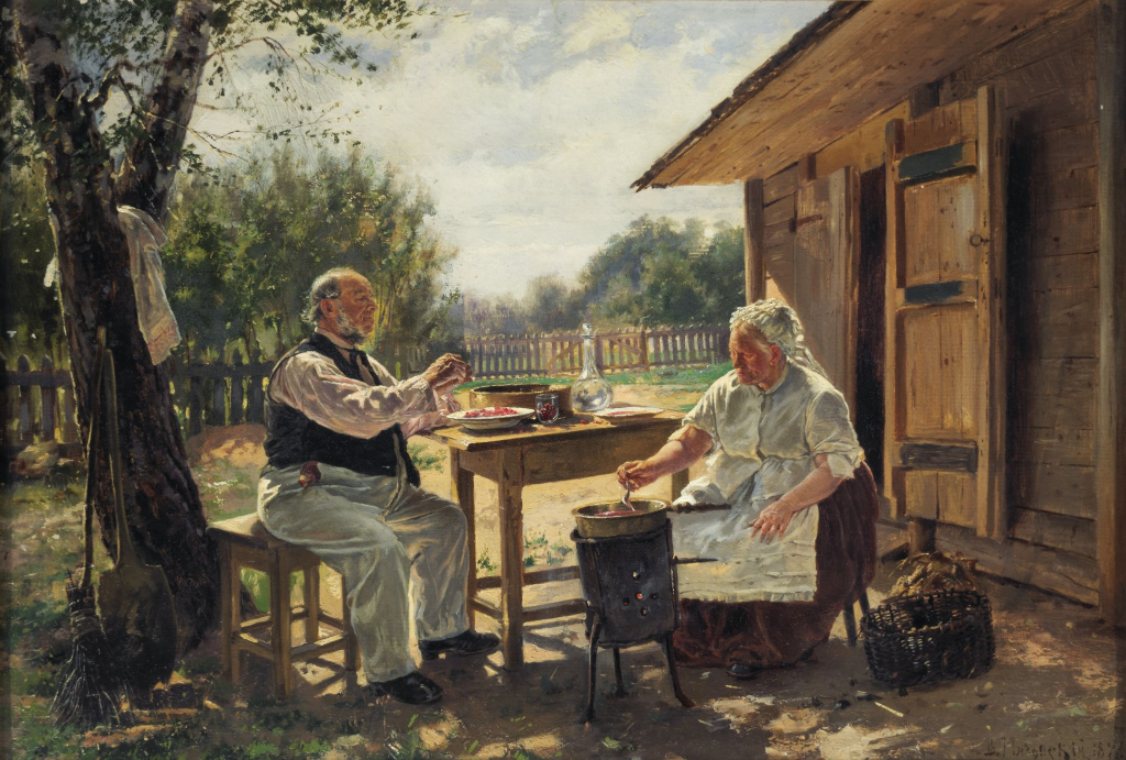 Варят варенье. 1876, Холст, масло. 33 x 49 см, ГТГ,  Маковский Владимир Егорович 
