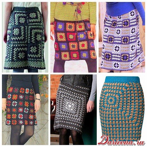 Вязаная юбка крючком из бабушкиных квадратов : схемы и идеи для вязания