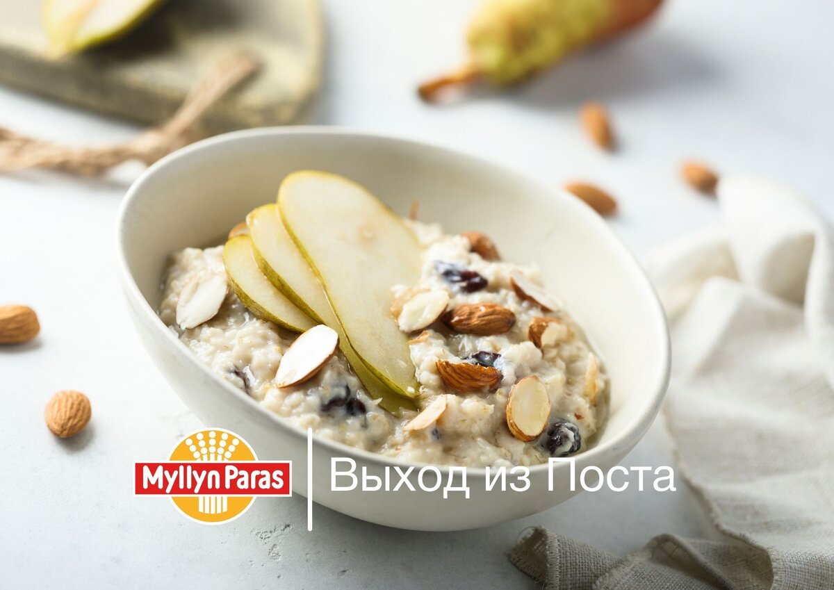 Рецепт постной каши с грушей, изюмом и миндалём