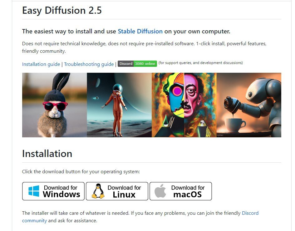    Пролистываем страницу вниз и находим установочный файл для вашей операционной системы. Stable Diffusion запускается и на macOS, и на Linux / Иллюстрация: Алиса Смирнова, Фотосклад.Эксперт