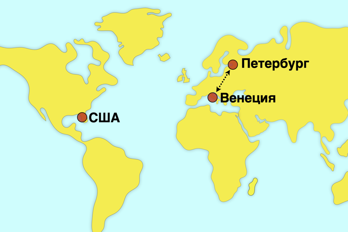 Санкт-Петербург и Венеция на карте