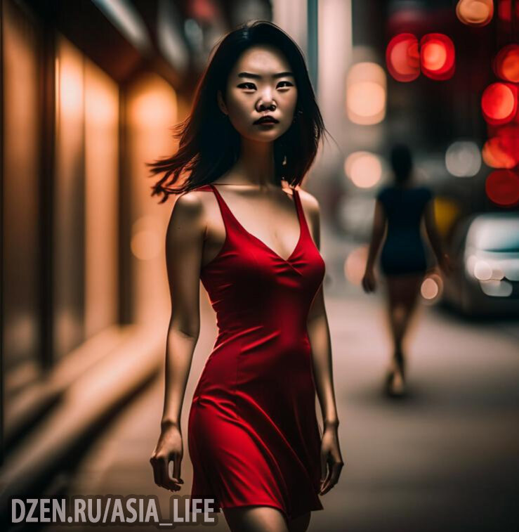 Искусственный интеллект именно так представляет современную молодую китаянку на улице в Гуанчжоу 