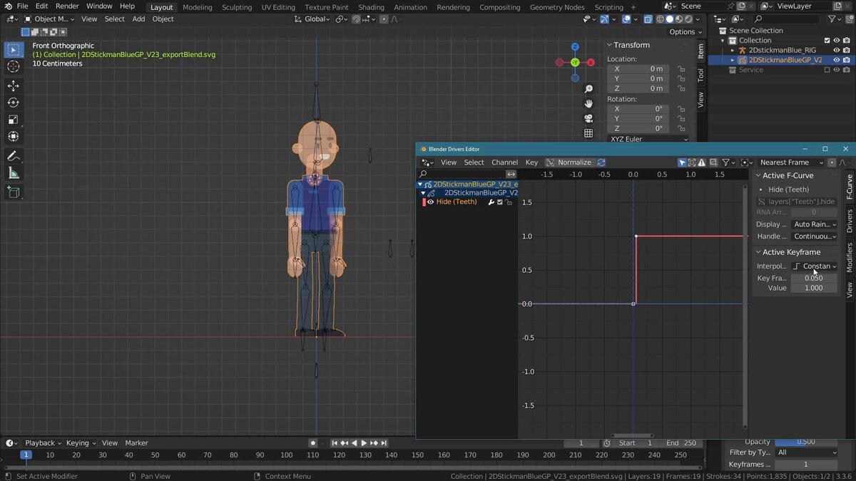 Создание рига 2D Grease Pencil стикмен персонажа в Blender 3.3 | Cartoon  Skill | Дзен