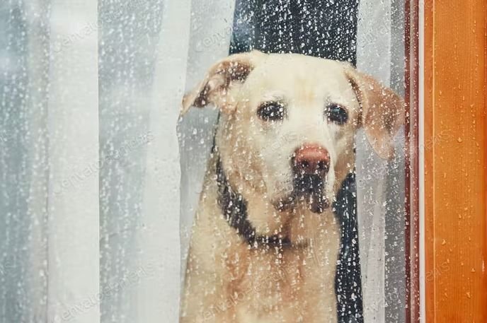      Лабрадор, собака улыбака, но сейчас он очень грусный