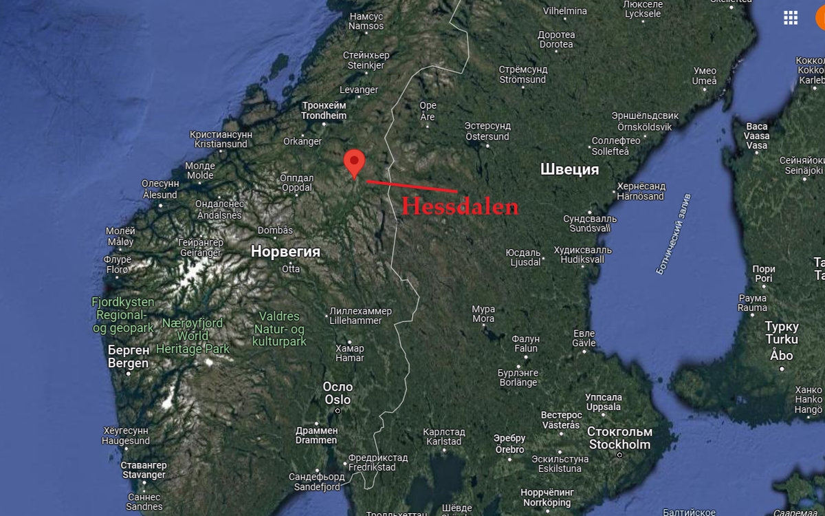 Расположение Долины Хессдален на карте