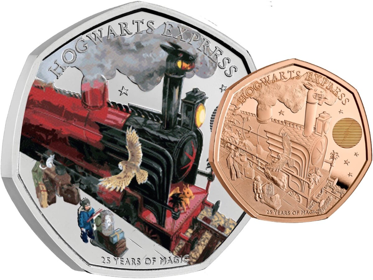 50 пенсов с изображением "Хогвардс-Экспресс"
