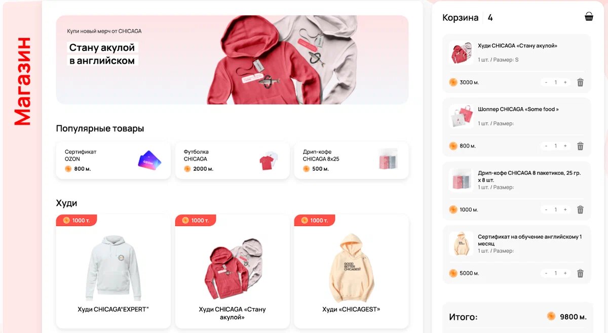 Обмениваем баллы на монеты, собираем корзину и забираем стильный мерч CHICAGA или сертификаты на Ozon.