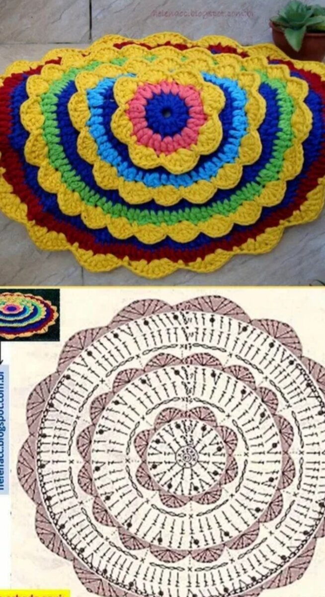 Вязание ковриков крючком с описанием работы из разных материалов и в различных техниках