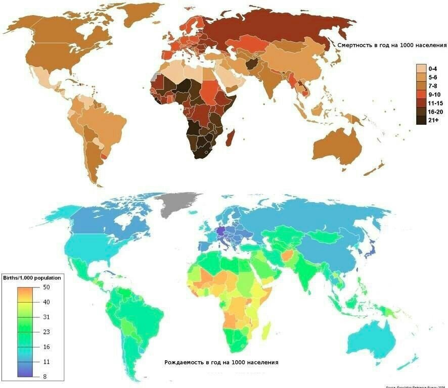 Карта рождаемости мира и смертности