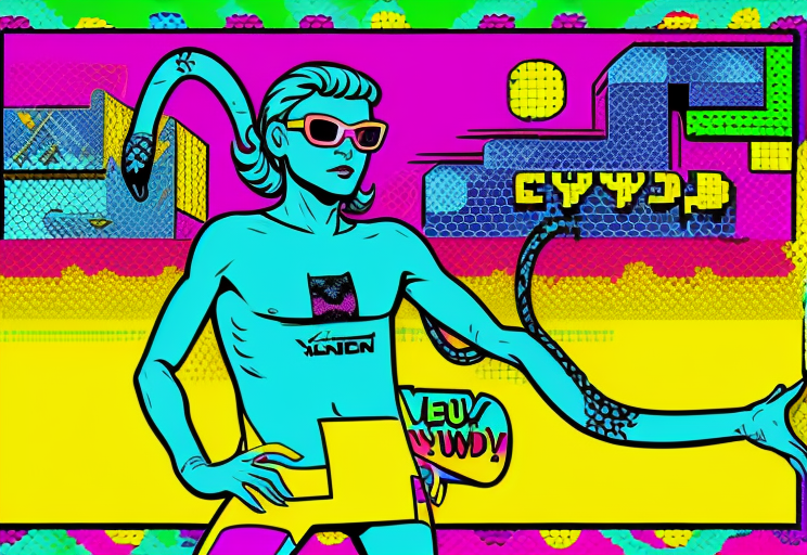 python venv, coding hacker, (Pop art) bright colors ,comic style ,mass culture references