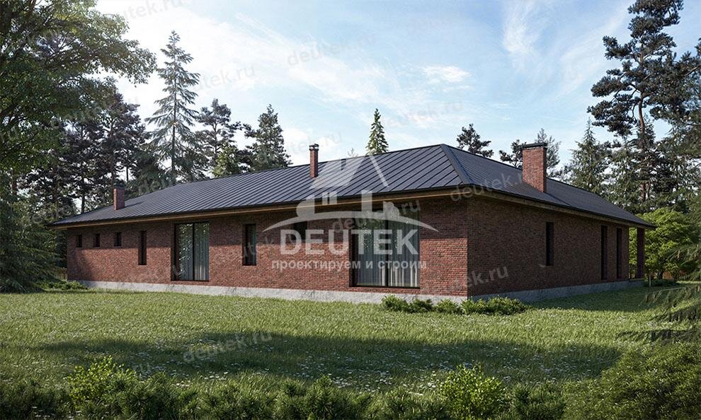 Проект углового одноэтажного дома 247 м2 из газобетона с верандой - LK-105