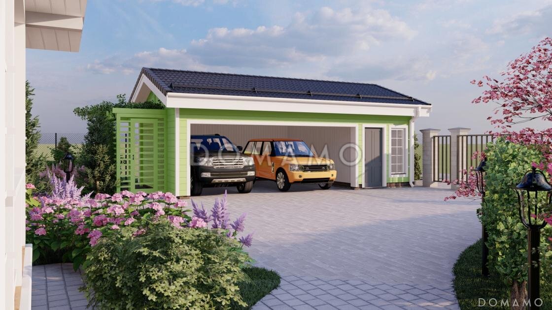 Проект D4635 — навес на два авто с пристройкой