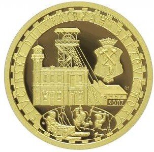 Чехия. 2500 крон 2007 года. Золото. Реверс. Шахта Шевчины в Пршибрам-Бржезове Горы.